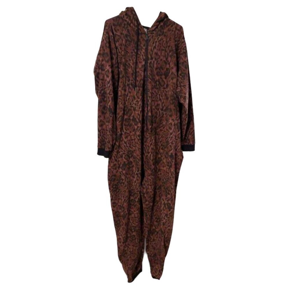 Savage X Fenty Leopard Print Hooded One Piece Jumpsuit 3X Brown Lounge Romper - Picture 2 of 12